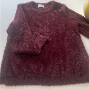 Old Navy Women's Plush Fuzzy Maroon Crew Neck Sweater